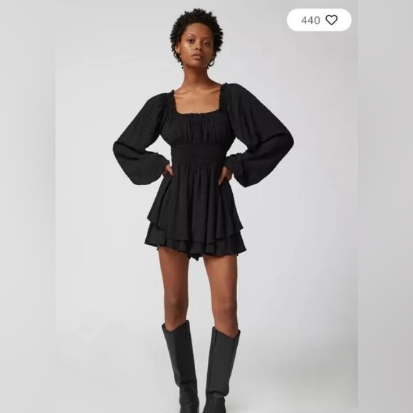 Urban Outfitters Black Rosie Smock Long Sleeve Romper in Size Small (BNWT) - Picture 2 of 6